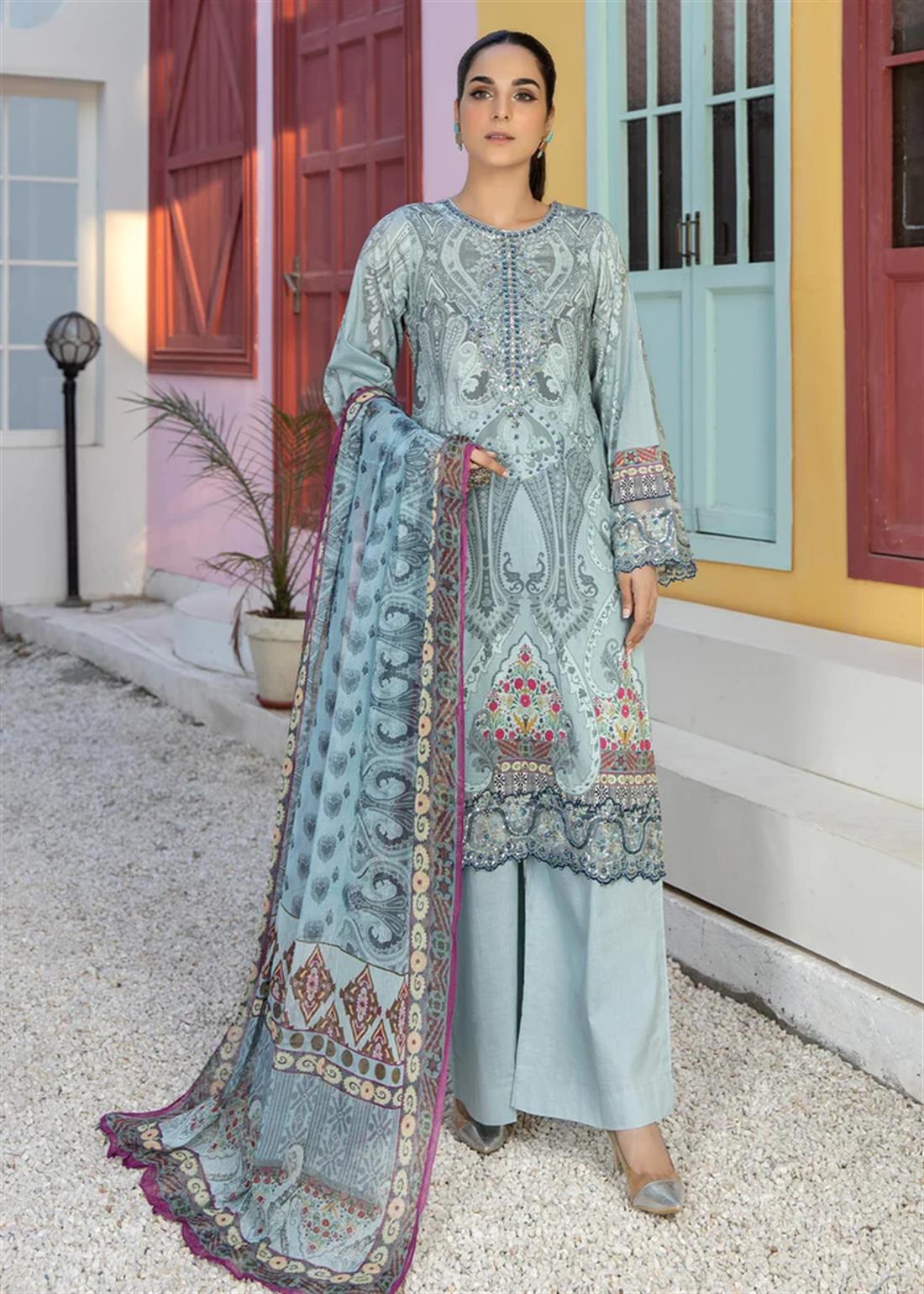 Aqua Blue Readymade Salwar Kameez with Dupatta