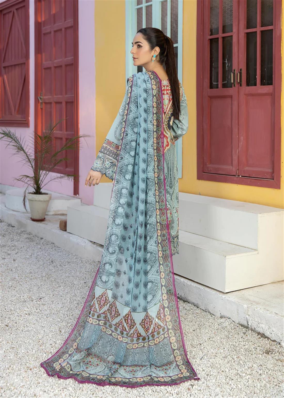 Aqua Blue Readymade Salwar Kameez with Dupatta