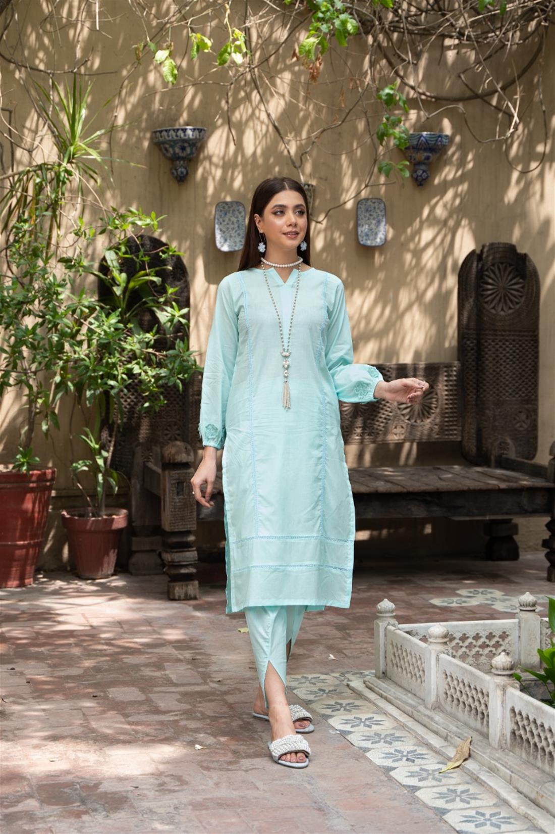 Aqua Blue Casual 2 Piece Soft Cotton Salwar Kameez