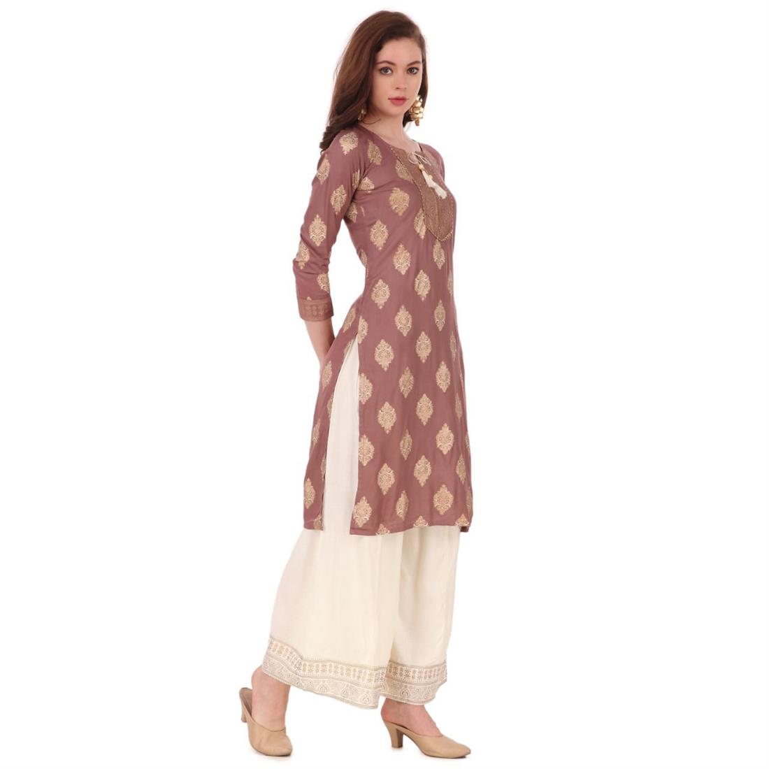 Dusty Pink & White Dusty/White 3 Piece Rayon Kameez with Gharara
