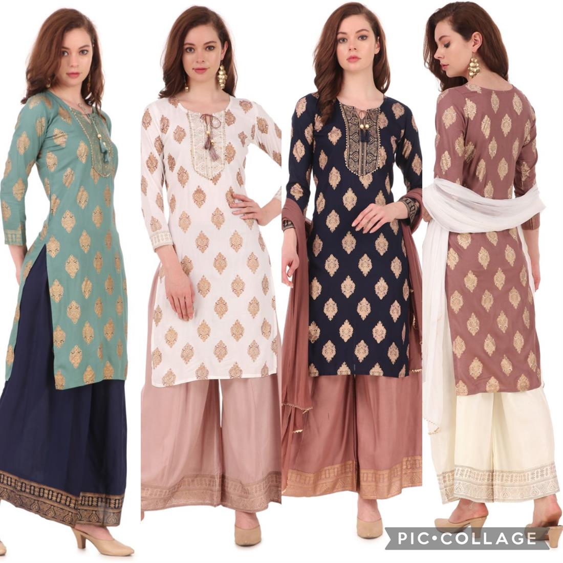 Dusty Pink & White Dusty/White 3 Piece Rayon Kameez with Gharara
