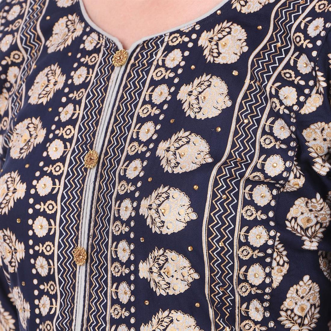 Navy & Grey Rayon 3 Piece Readymade Suit with Gharara