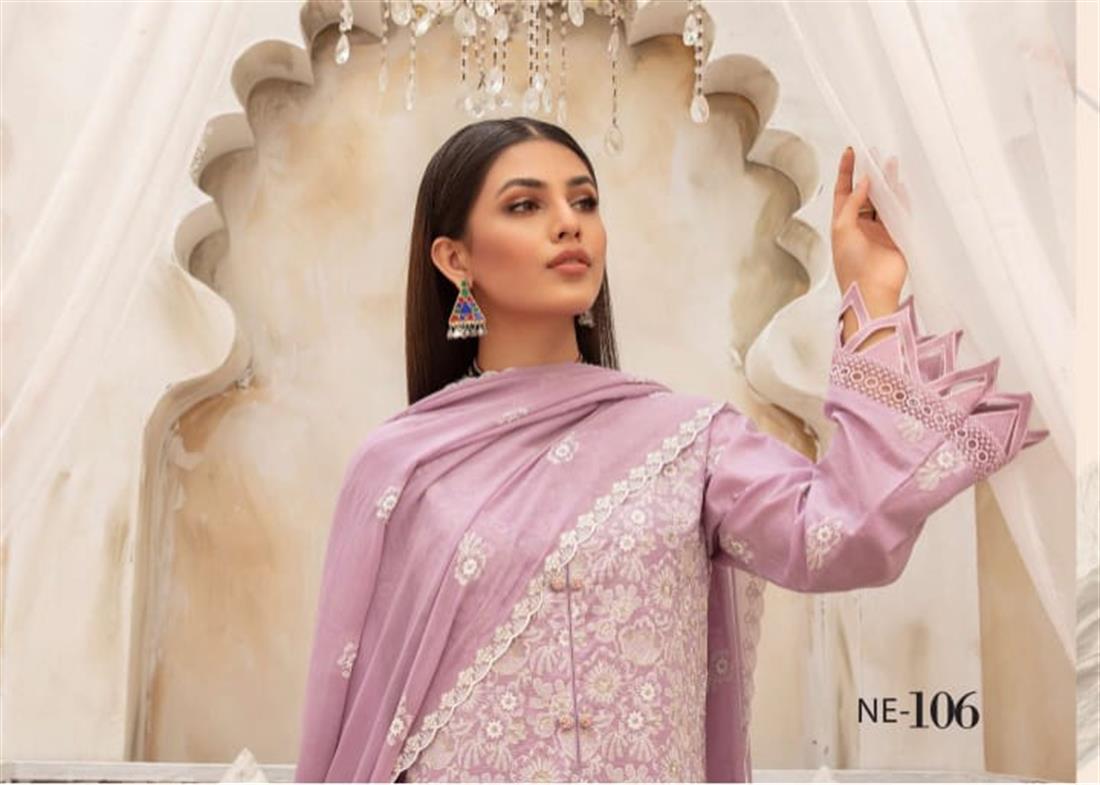 Lilac 3 Piece Cotton Suite with Thread Embroidery Work