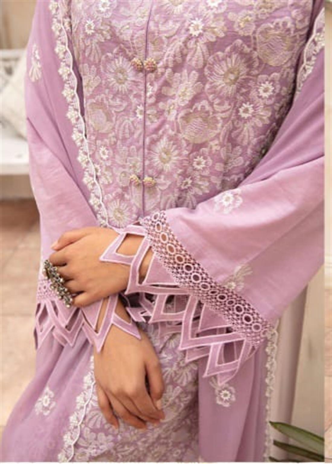 Lilac 3 Piece Cotton Suite with Thread Embroidery Work