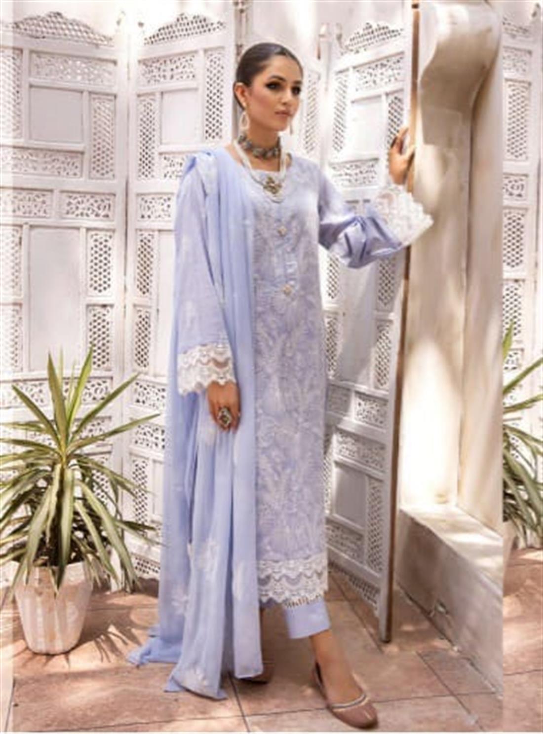 Baby Blue 3 Piece Cotton Salwar Suit with Embroidery Work