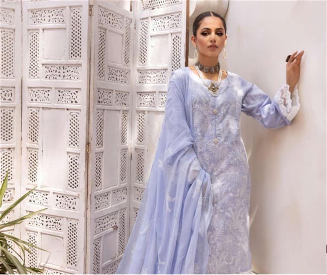 Baby Blue 3 Piece Cotton Salwar Suit with Embroidery Work