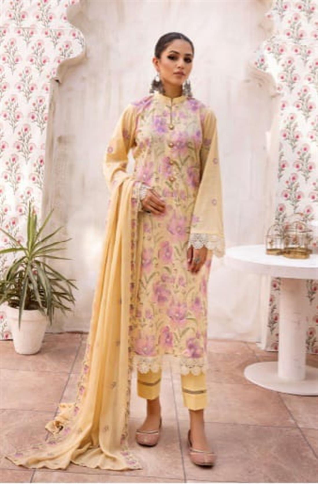 Beige Cotton 3 Piece Readymade Embroidered Salwar Kameez