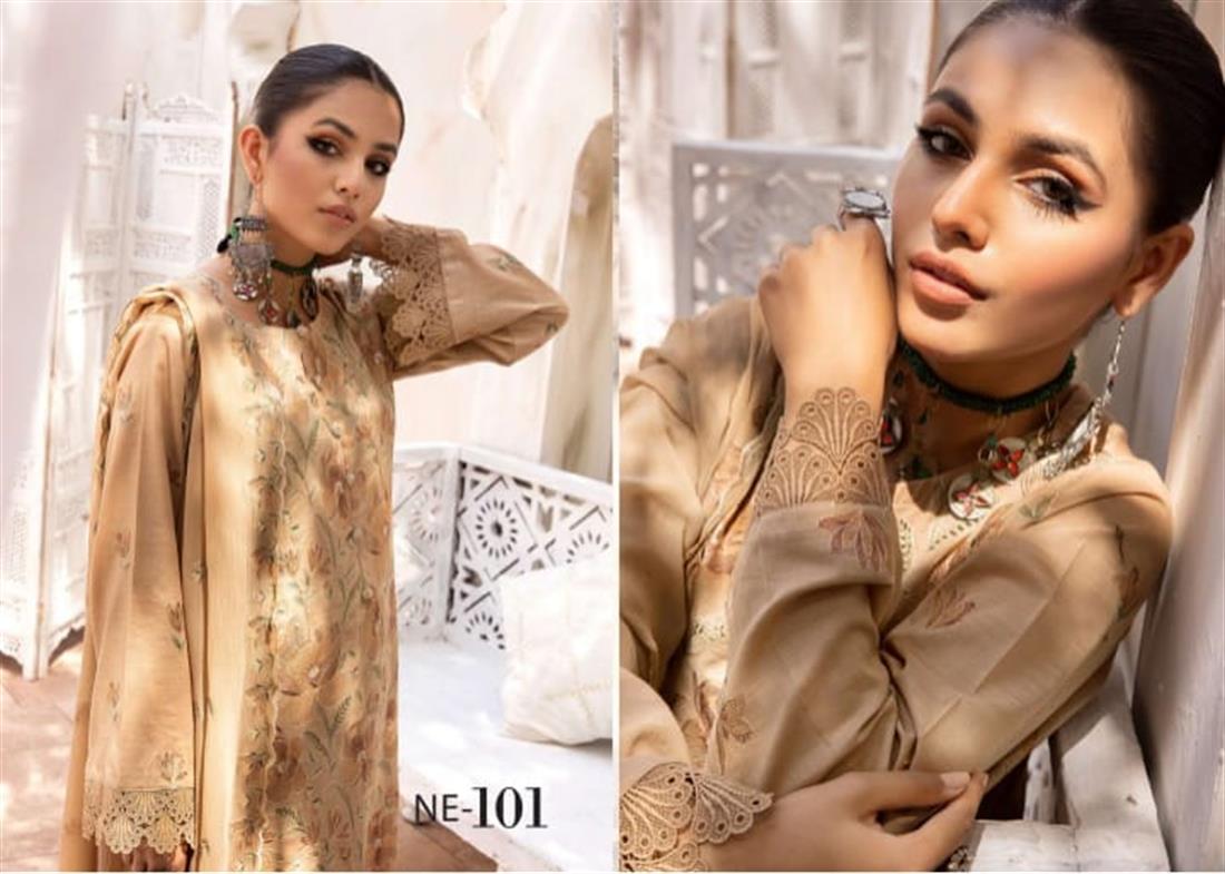 Brown Cotton 3 Piece Readymade Embroidered Salwar Kameez