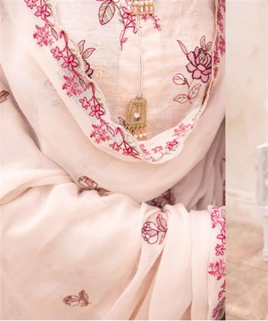 Baby Pink 3 Piece Cotton Embroidered Salwar Suit