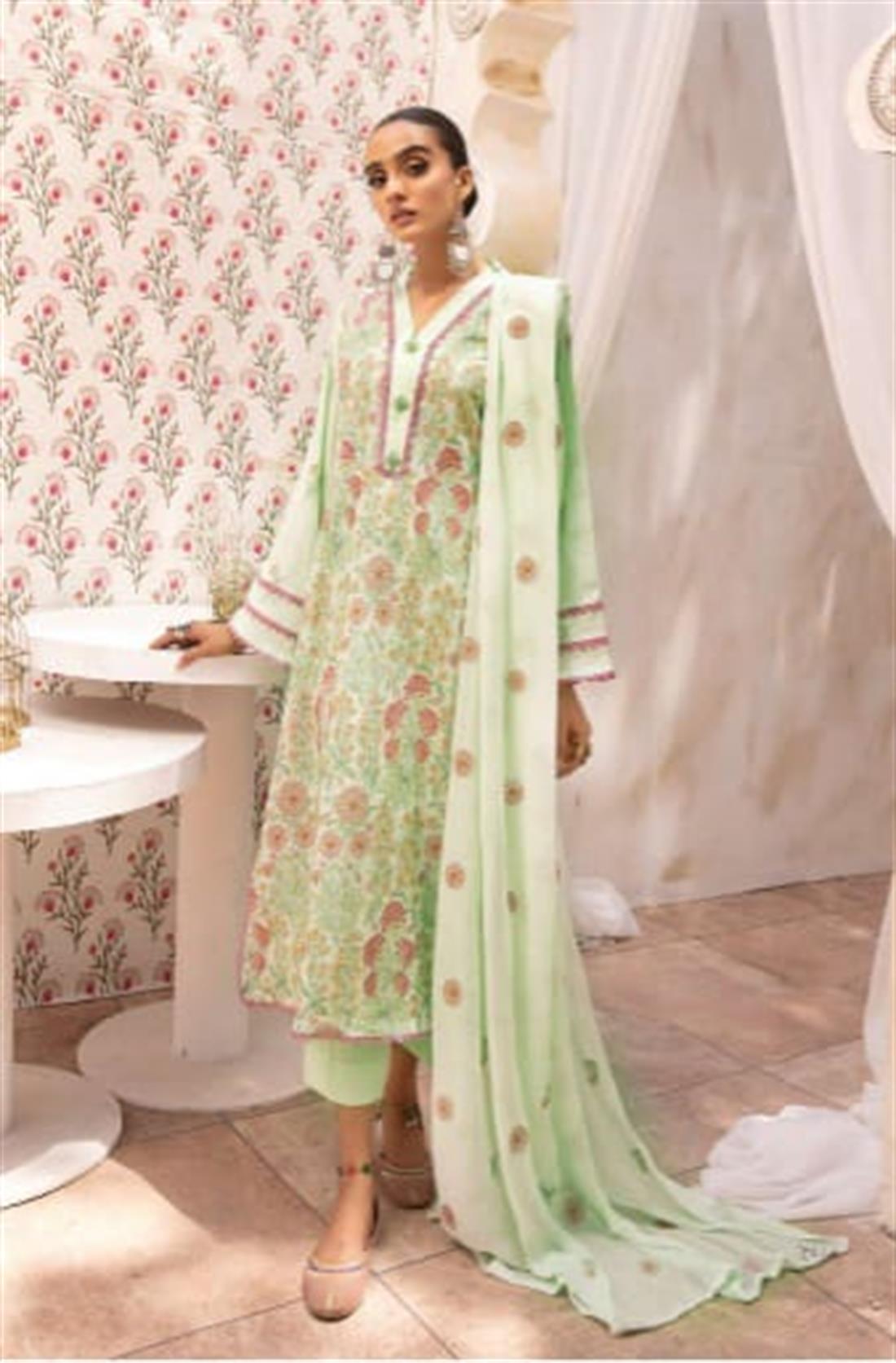 Mint Cotton Salwar Suit with Embroidery Work