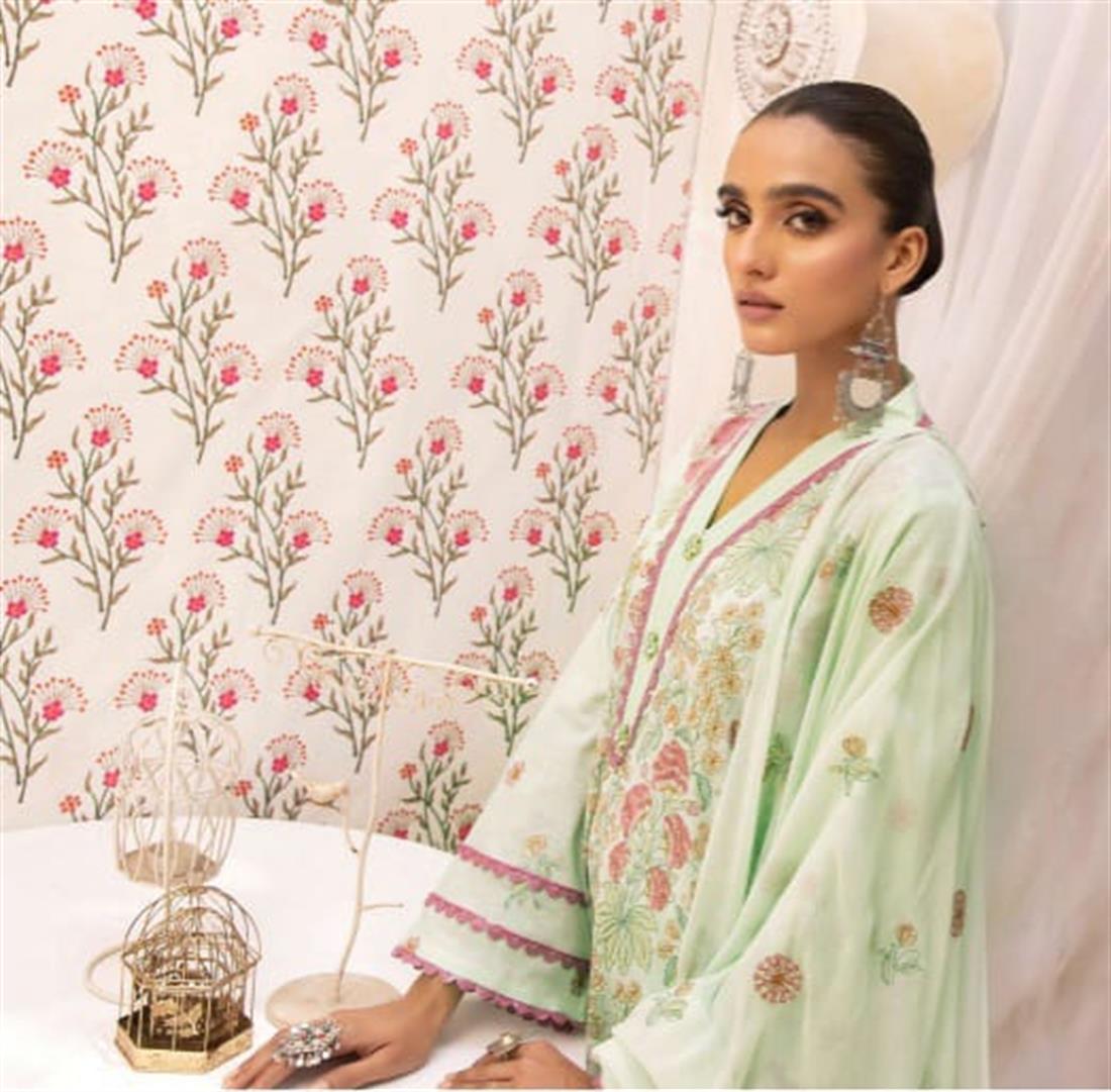 Mint Cotton Salwar Suit with Embroidery Work