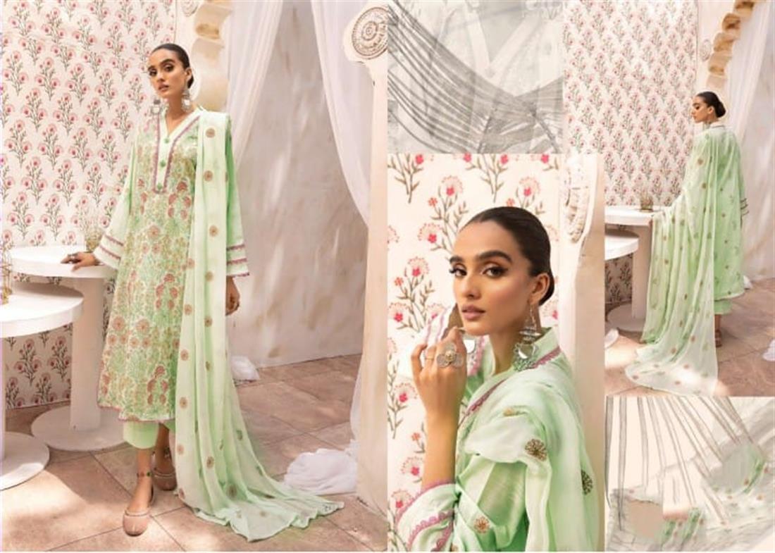 Mint Cotton Salwar Suit with Embroidery Work