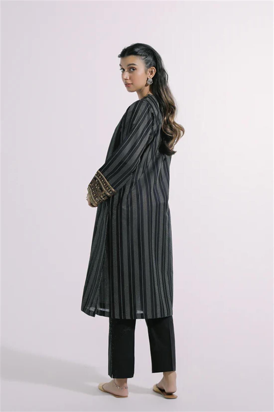 Jet Black Embroidered Jacquard Ethnic Designer Ladies Ready to Wear Suits