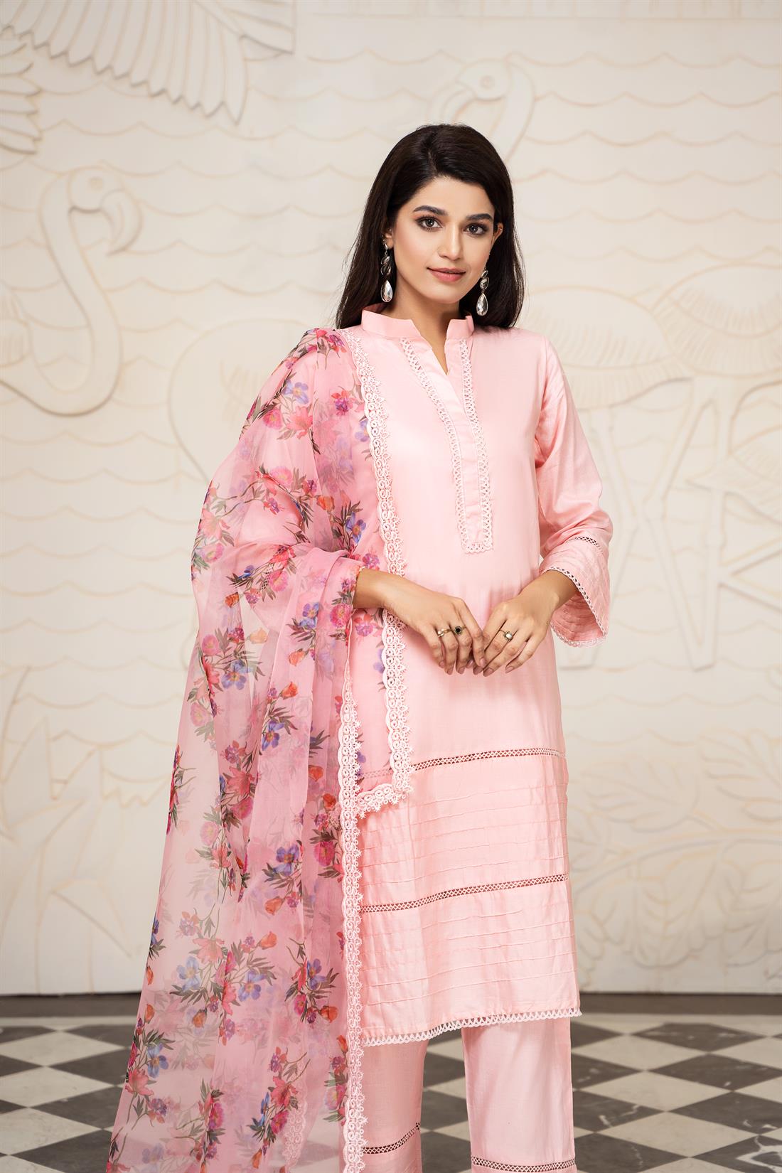 Pink Organza Ladies Readymade