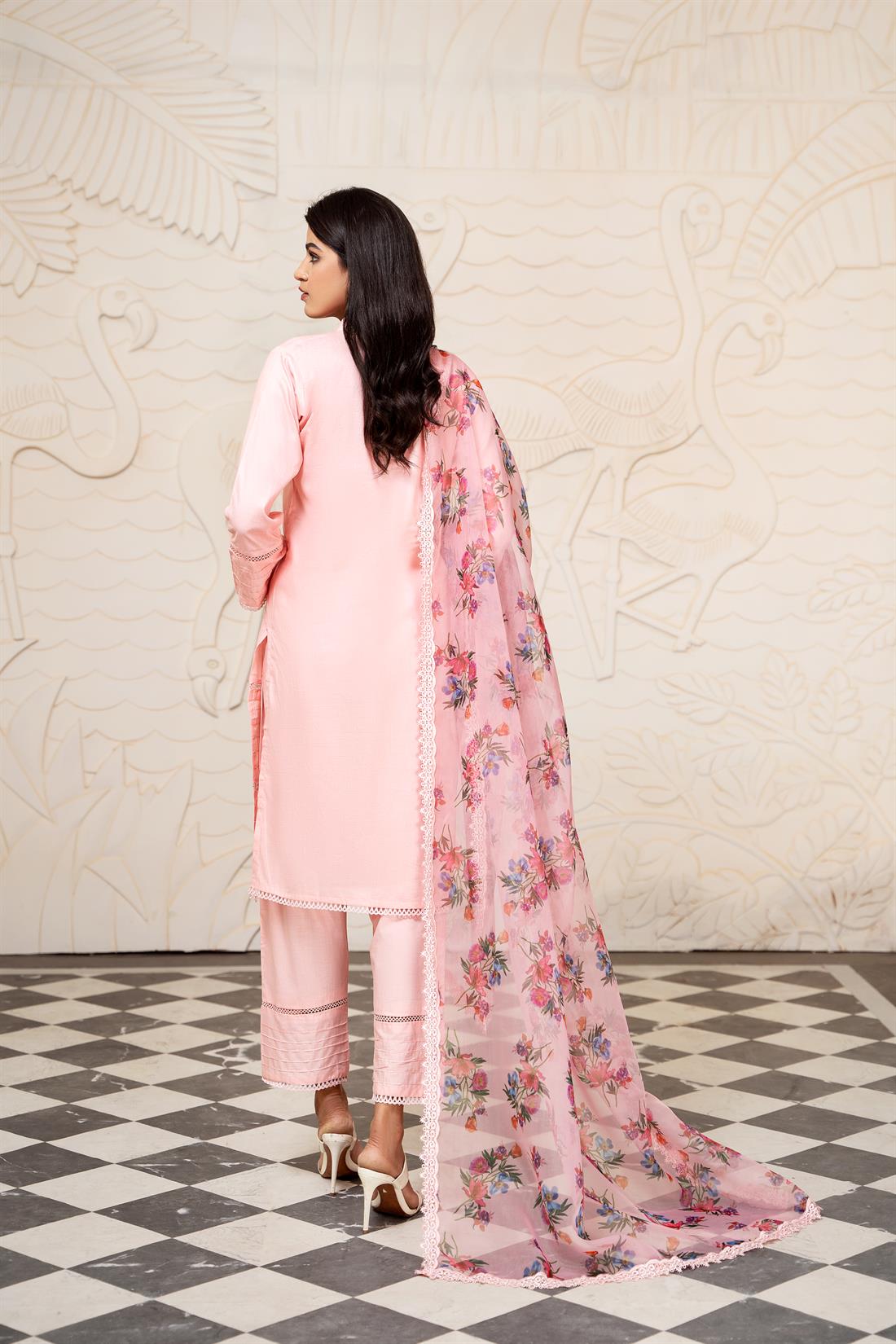 Pink Organza Ladies Readymade