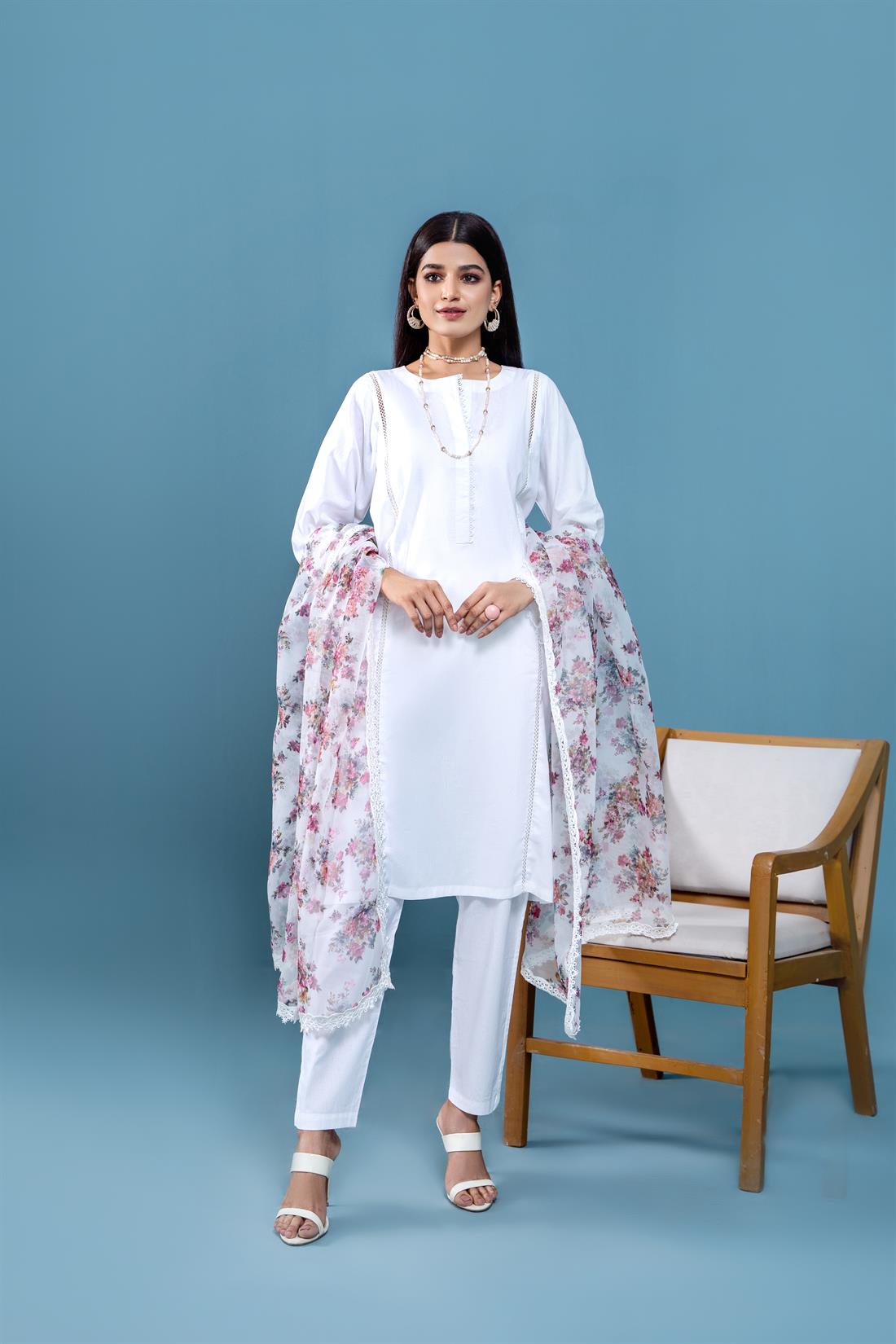 White Organza Ladies Readymade