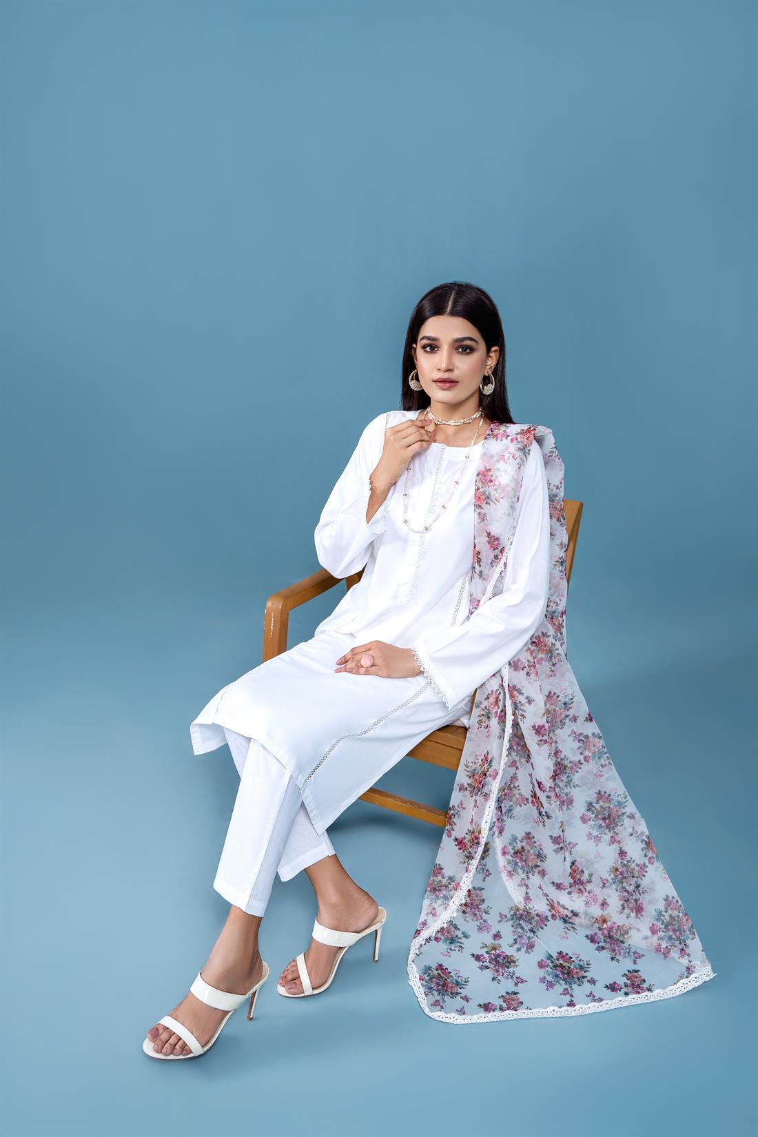 White Organza Ladies Readymade