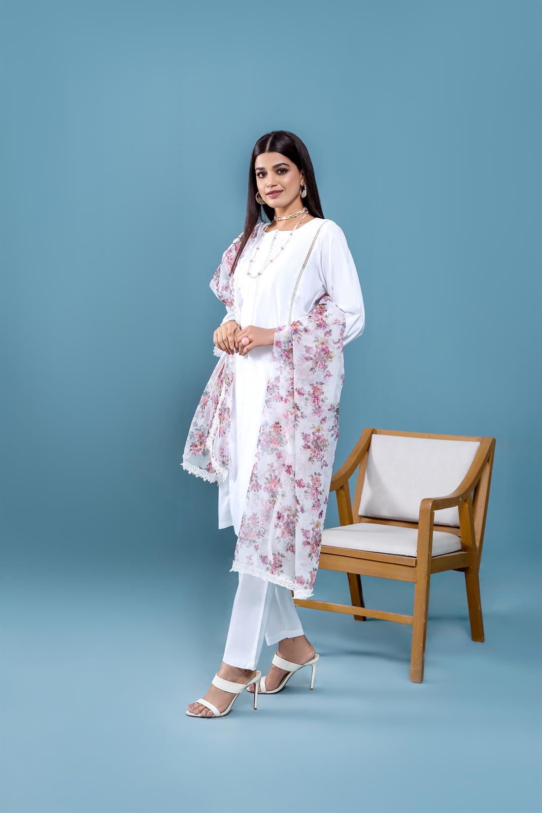 White Organza Ladies Readymade