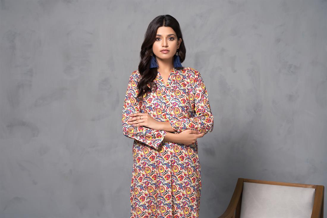 Beige & Multicolour Printed Cotton Shirt with Matching Trouser