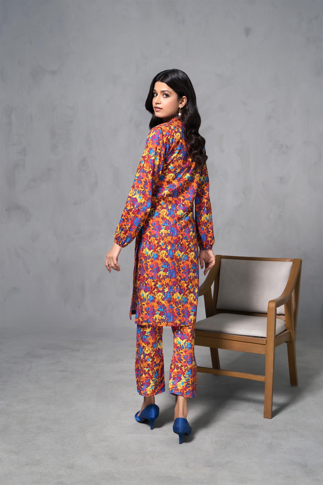 Orange & Multicolour Orange/Multicolour Printed Cotton Trouser Suit