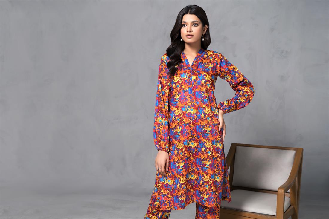 Orange & Multicolour Orange/Multicolour Printed Cotton Trouser Suit