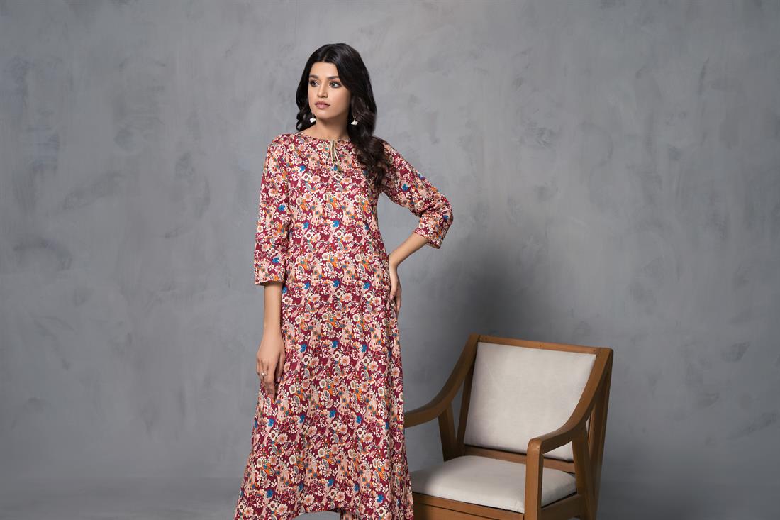 Maroon & Multicolour Maroon/Multicolour Printed Cotton Trouser Suit