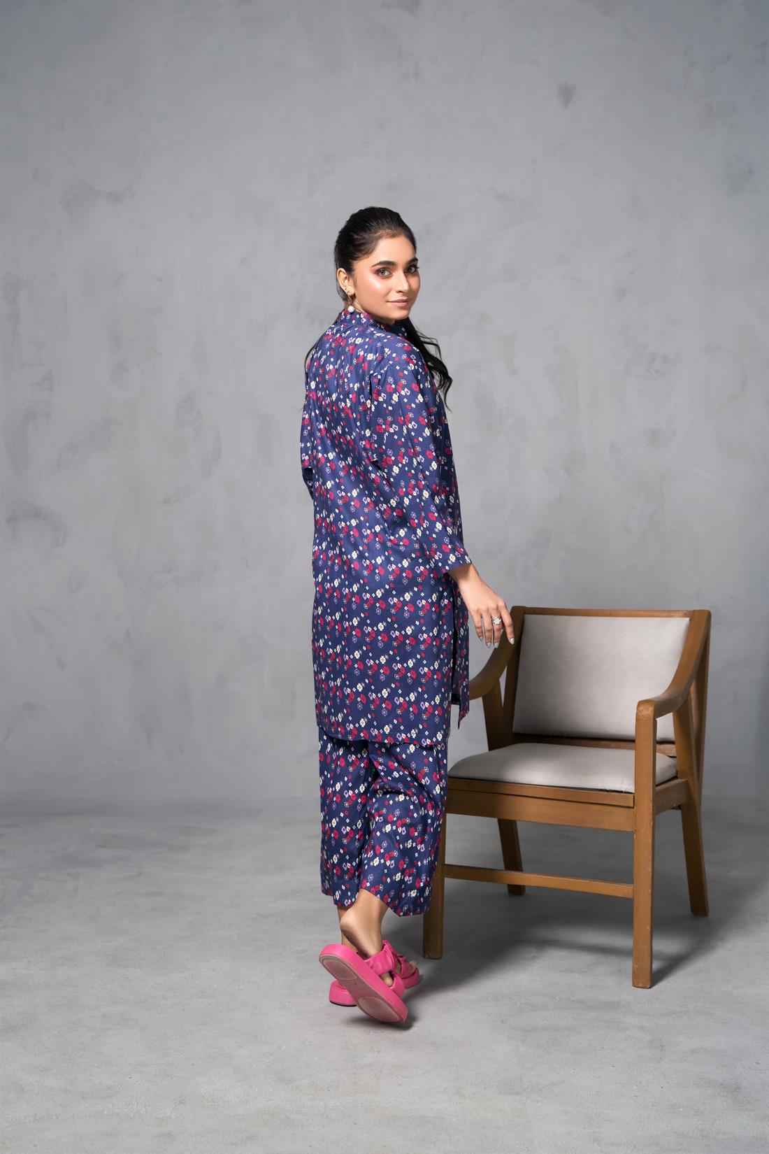 Purple Printed Cotton Shirt with Matching Trouser