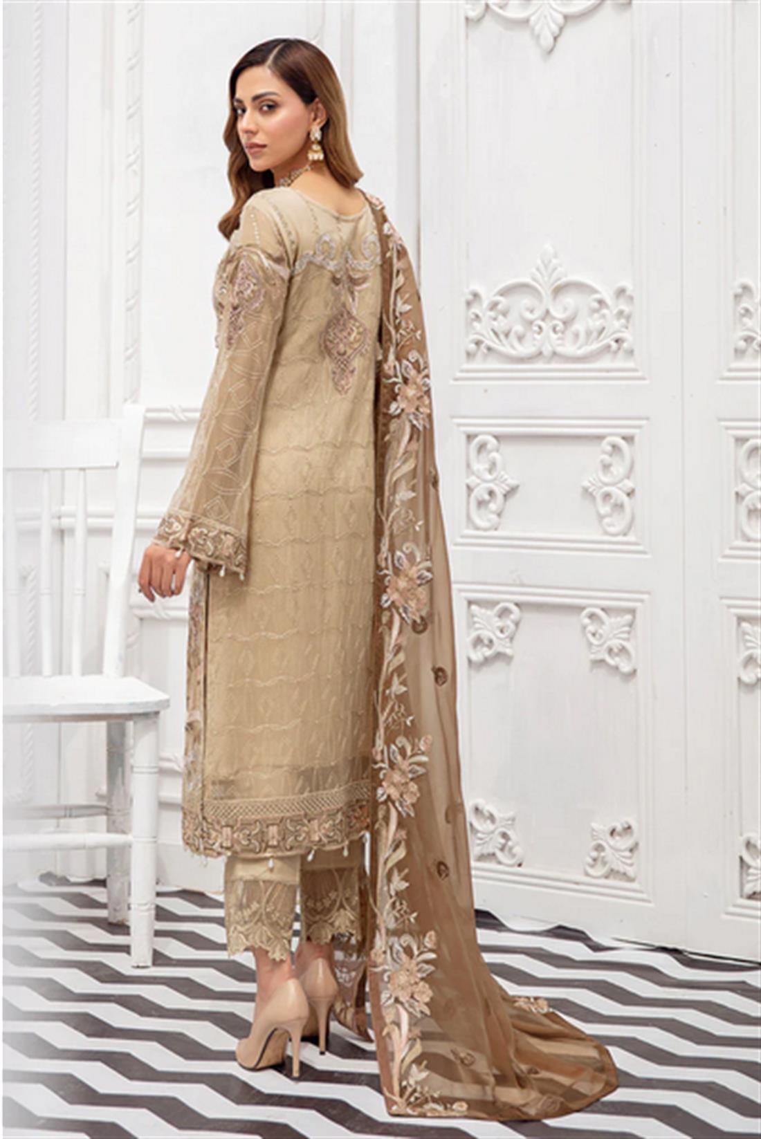 Beige Sequinned Chiffon Ladies Readymade