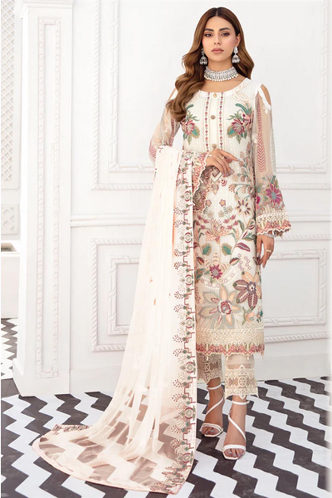 Off White Sequinned Rangoon by Ramsha Stitched Luxury Chiffon Suit