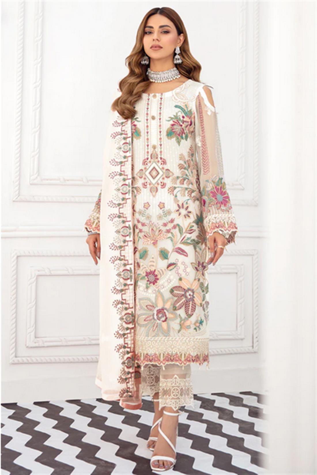 Off White Sequinned Rangoon by Ramsha Stitched Luxury Chiffon Suit