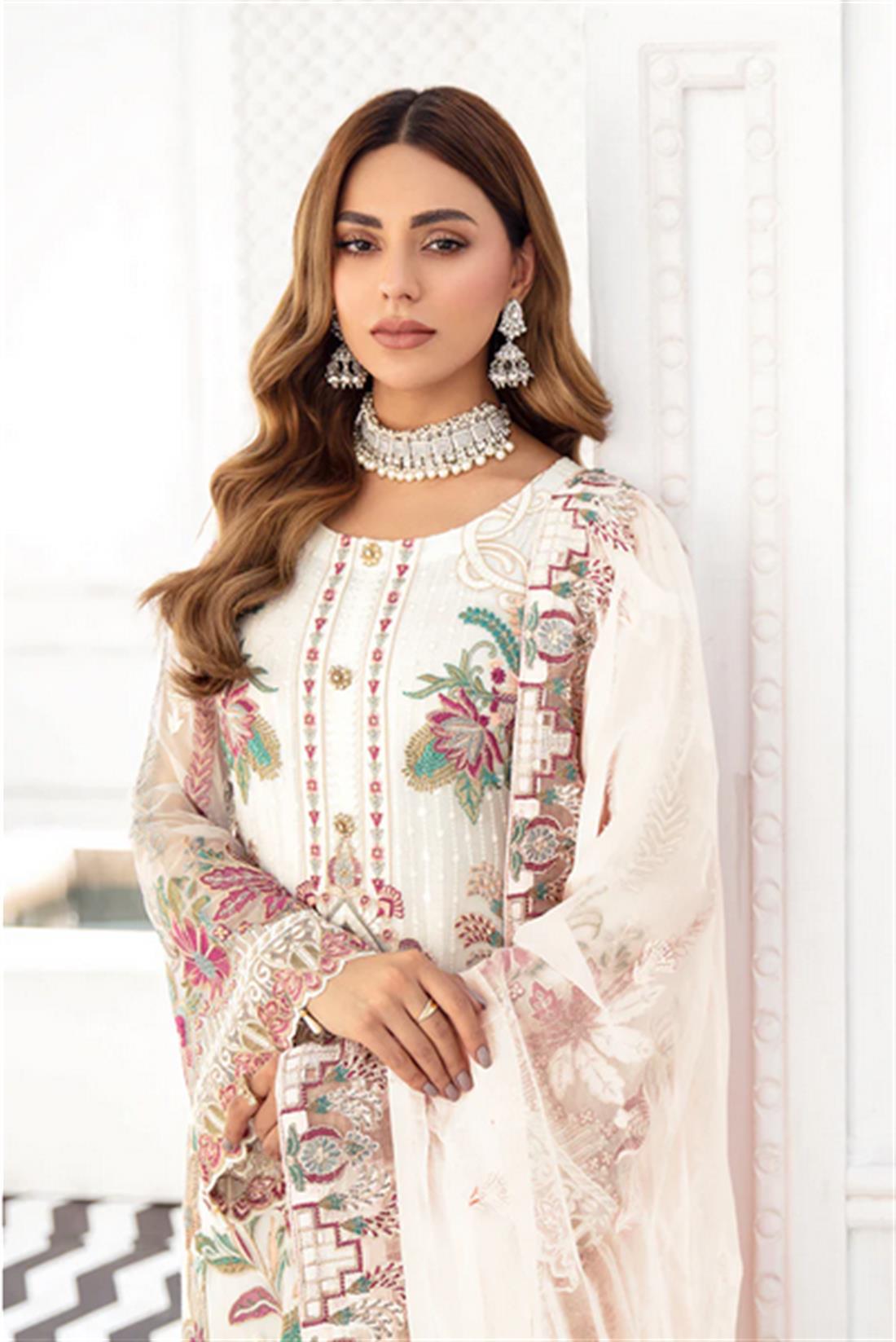 Off White Sequinned Rangoon by Ramsha Stitched Luxury Chiffon Suit