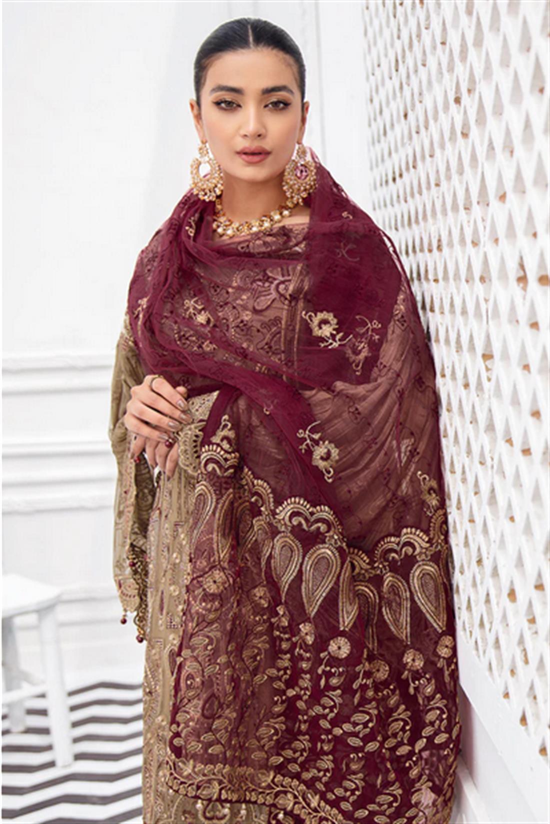 Khakhi Sequinned Chiffon Ladies Readymade