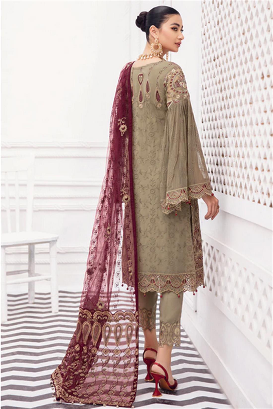 Khakhi Sequinned Chiffon Ladies Readymade