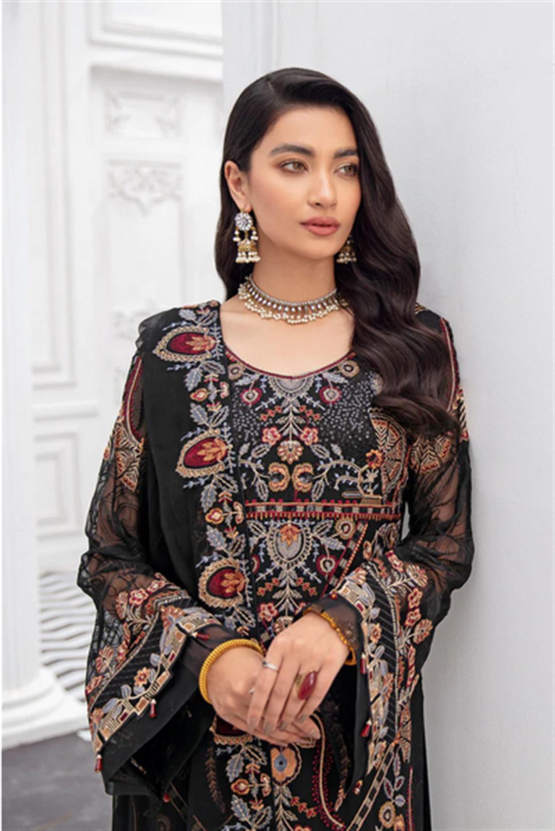 Black Sequinned Chiffon Ladies Readymade