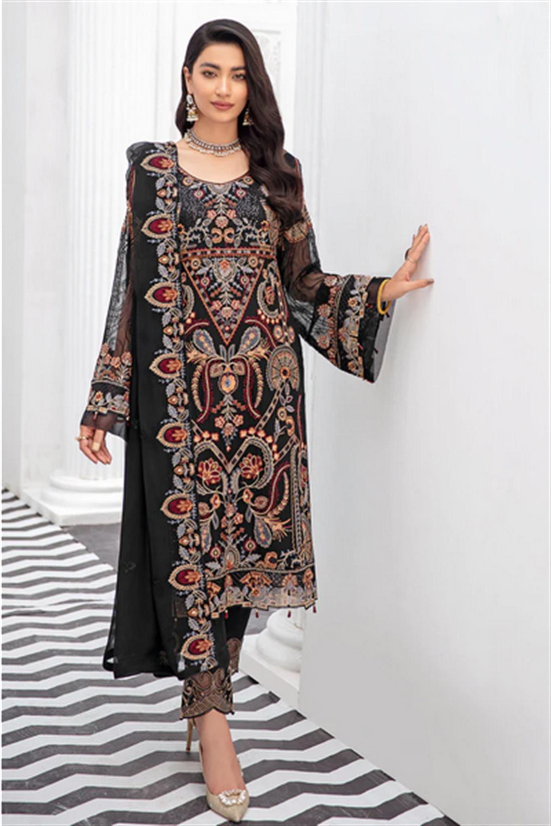 Black Sequinned Chiffon Ladies Readymade