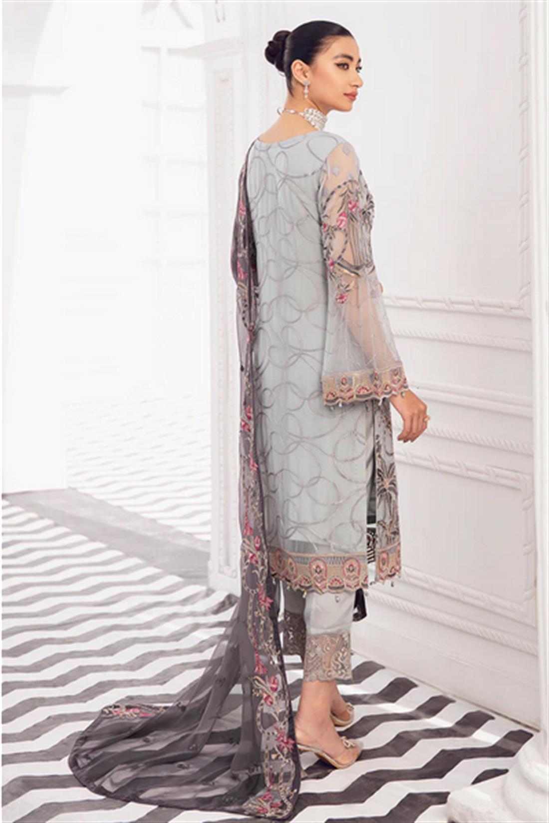 Grey Sequinned Ramsha Stitched Luxury Chiffon Suit
