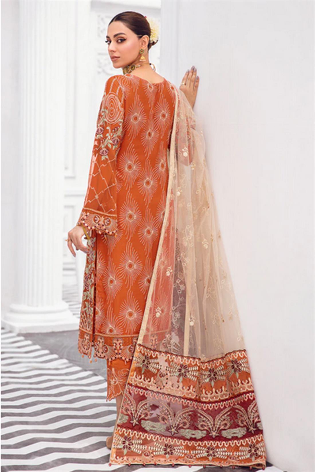 Terracotta Orange Sequinned Chiffon Ladies Readymade