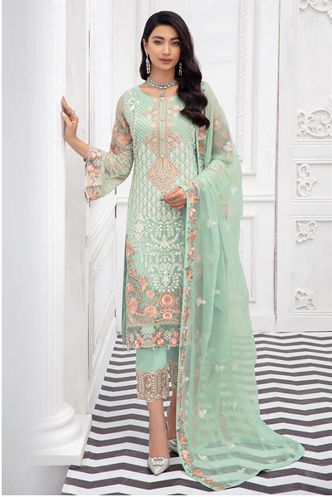 Mint Sequinned Chiffon Ladies Readymade