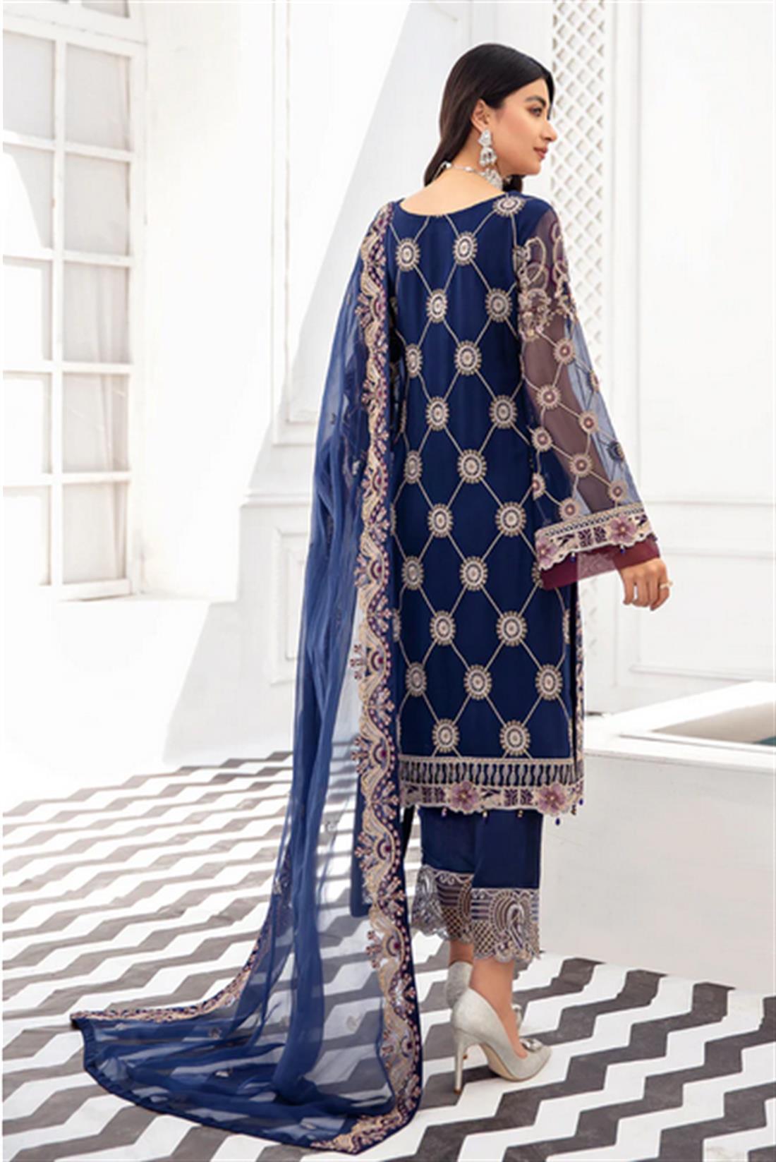 Navy Blue Sequinned Chiffon Ladies Readymade