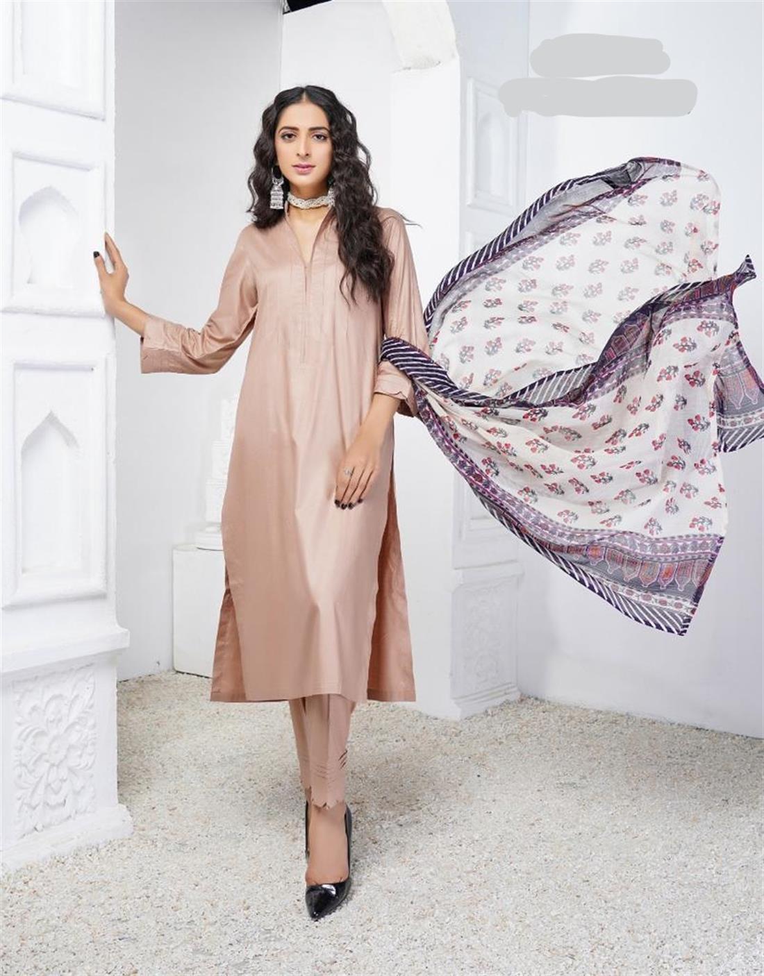 Tea Pink Digital Print Linen Ladies Readymade
