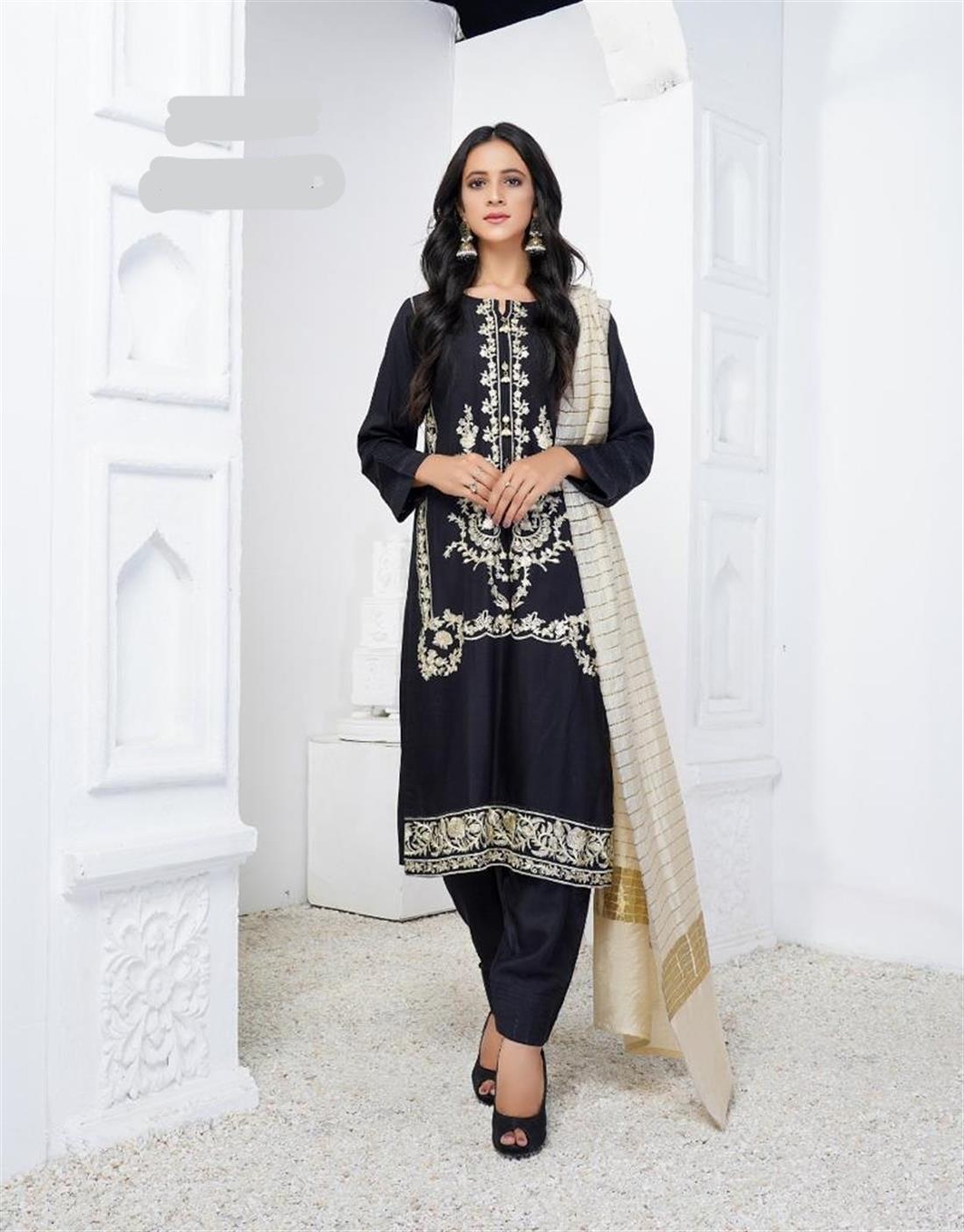 Black Linen Salwar Suit with Masoori Dupatta