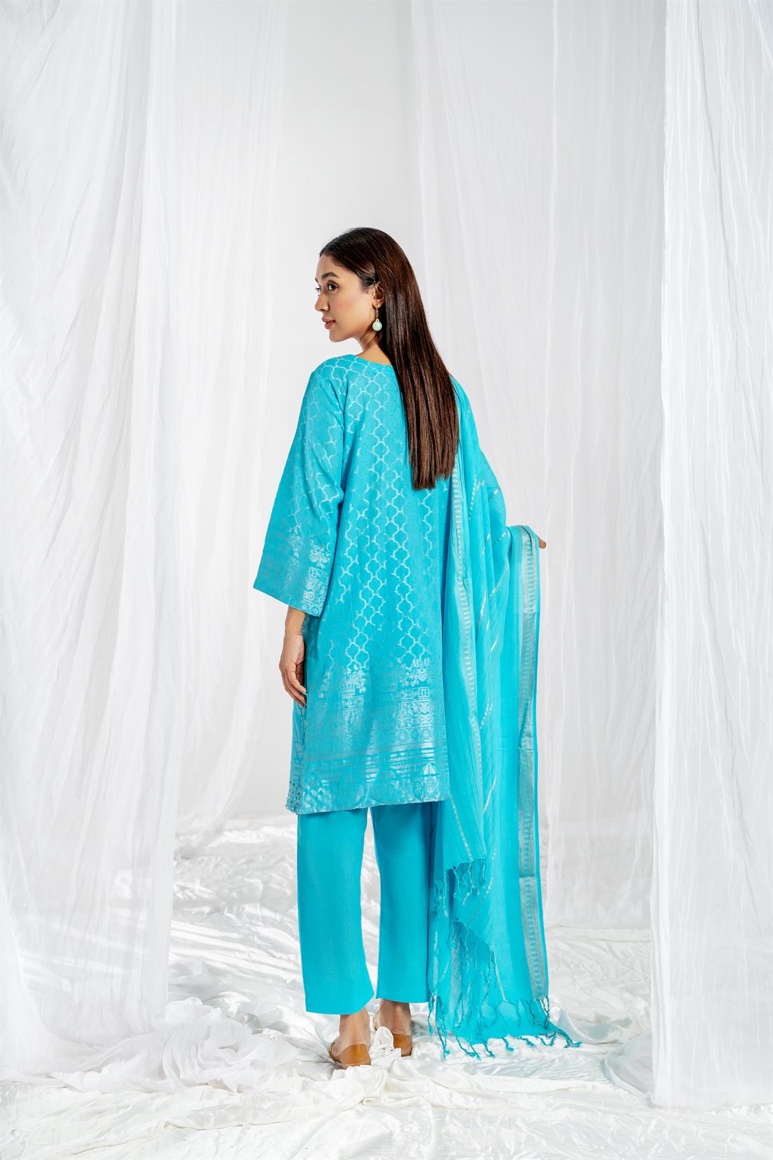 Blue Printed Jacquard Ladies Readymade