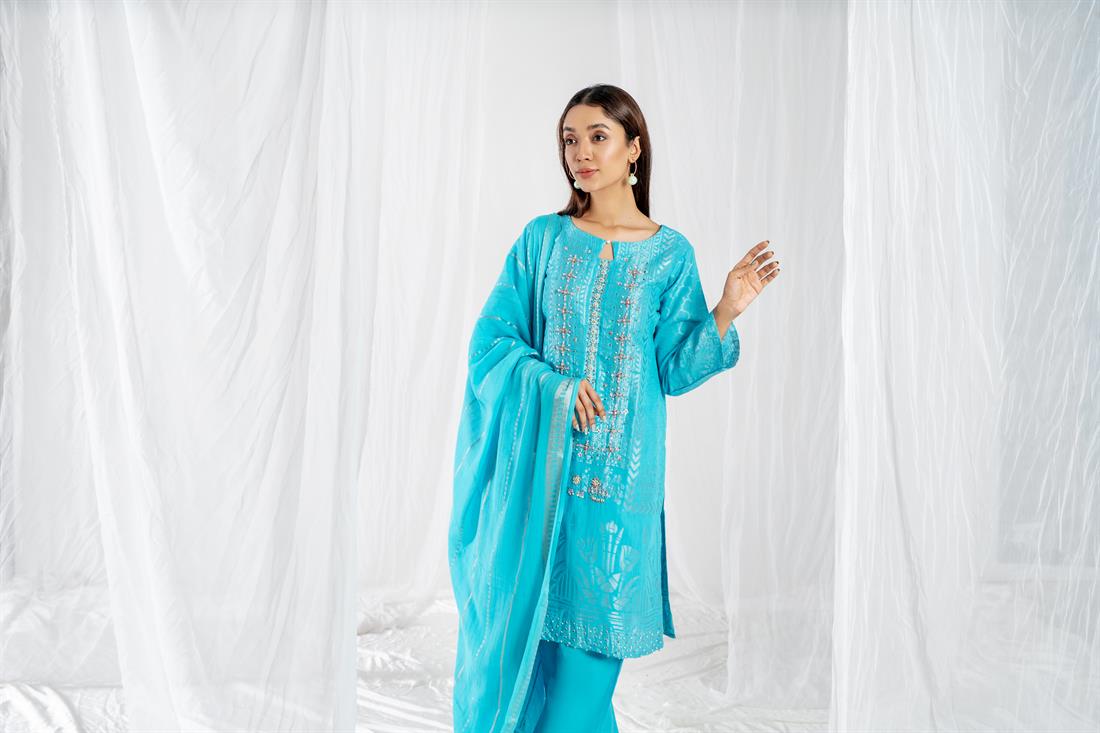 Blue Printed Jacquard Ladies Readymade