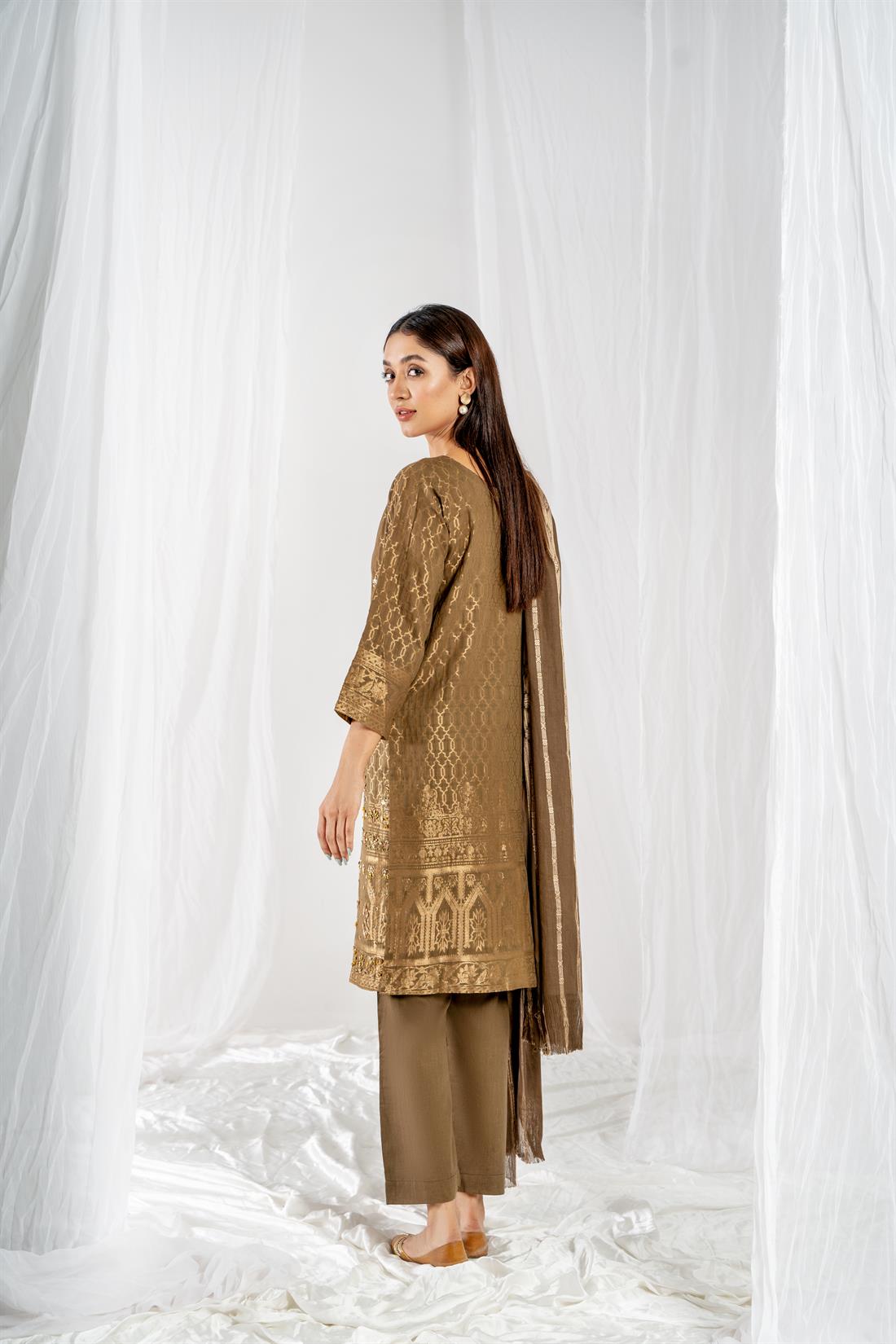 Olive Green Printed Jacquard Ladies Readymade