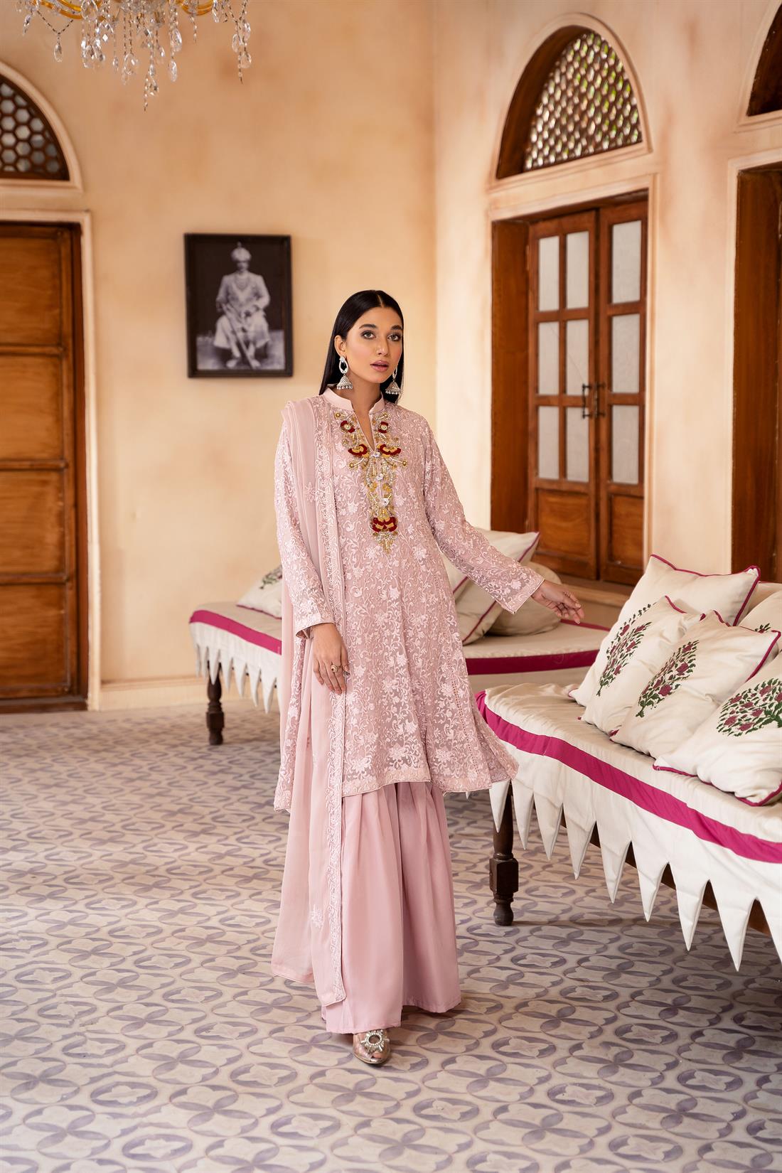 Pink Embroidered Chiffon Gharara Ladies Readymade