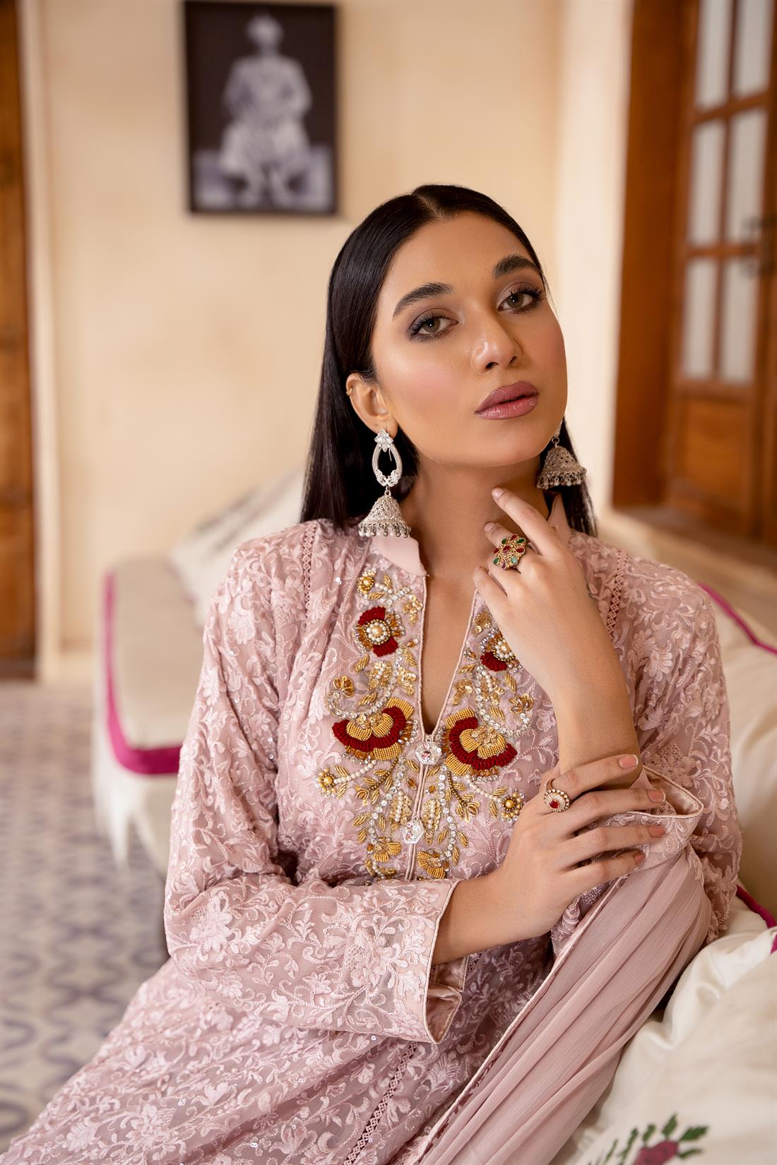 Pink Embroidered Chiffon Gharara Ladies Readymade
