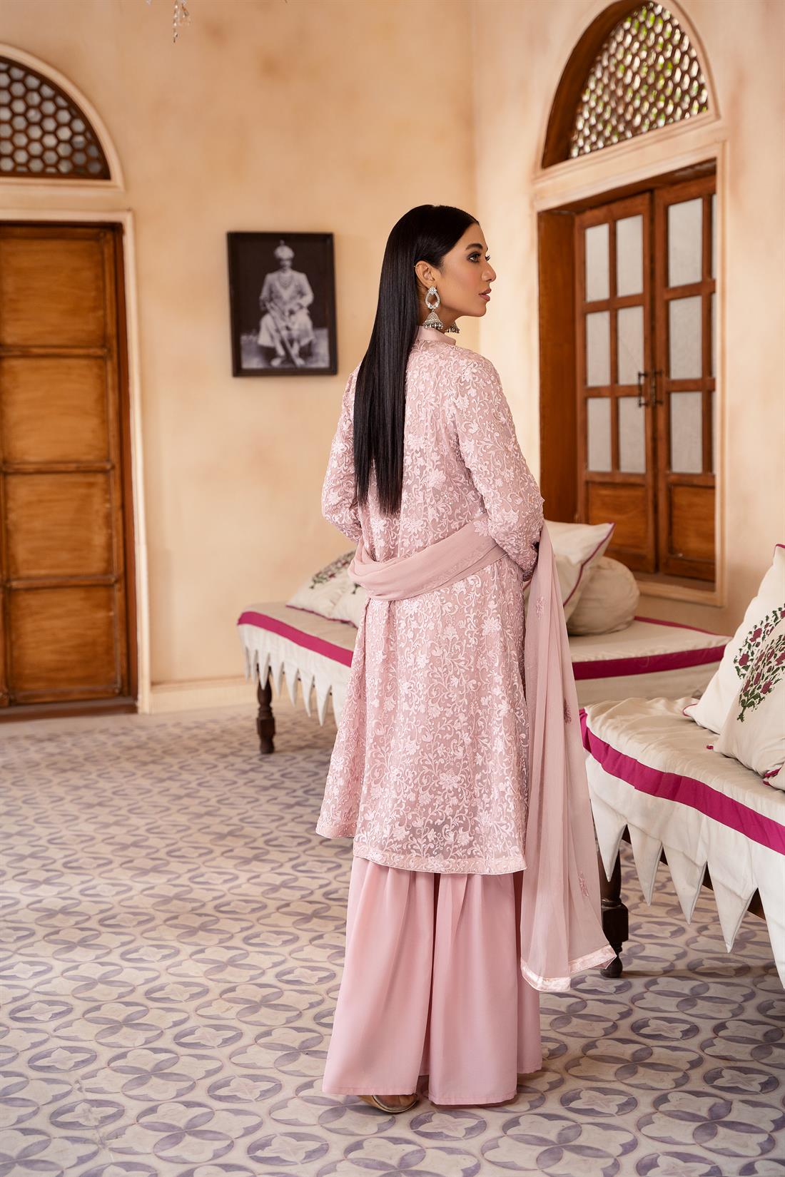 Pink Embroidered Chiffon Gharara Ladies Readymade