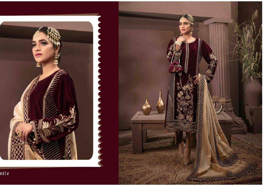 Dark Plum Embroidered Velvet Ladies Readymade