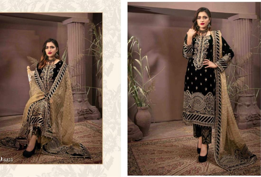 Black & Cream Embroidered Black/Ceam Tawakkal Designer Velvet Stitched Suit