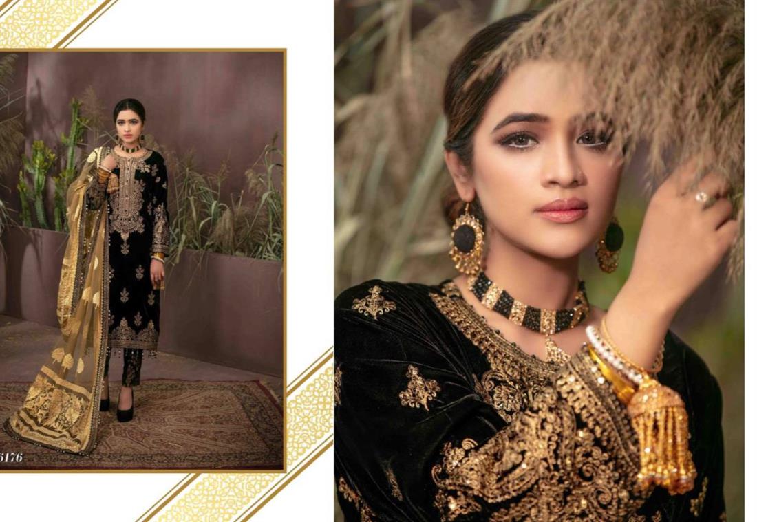 Black & Gold Embroidered Velvet Ladies Readymade